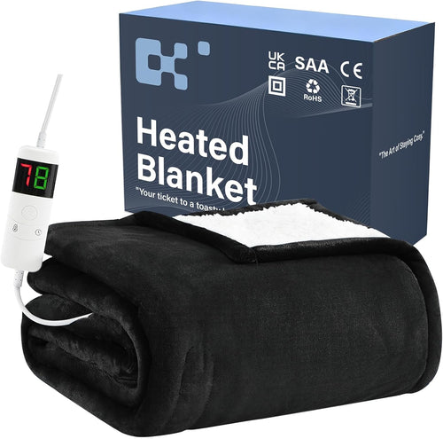 Electric Heated Throw Blanket Black Soft Fleece 10 Heat Levels Timer 130x160cm