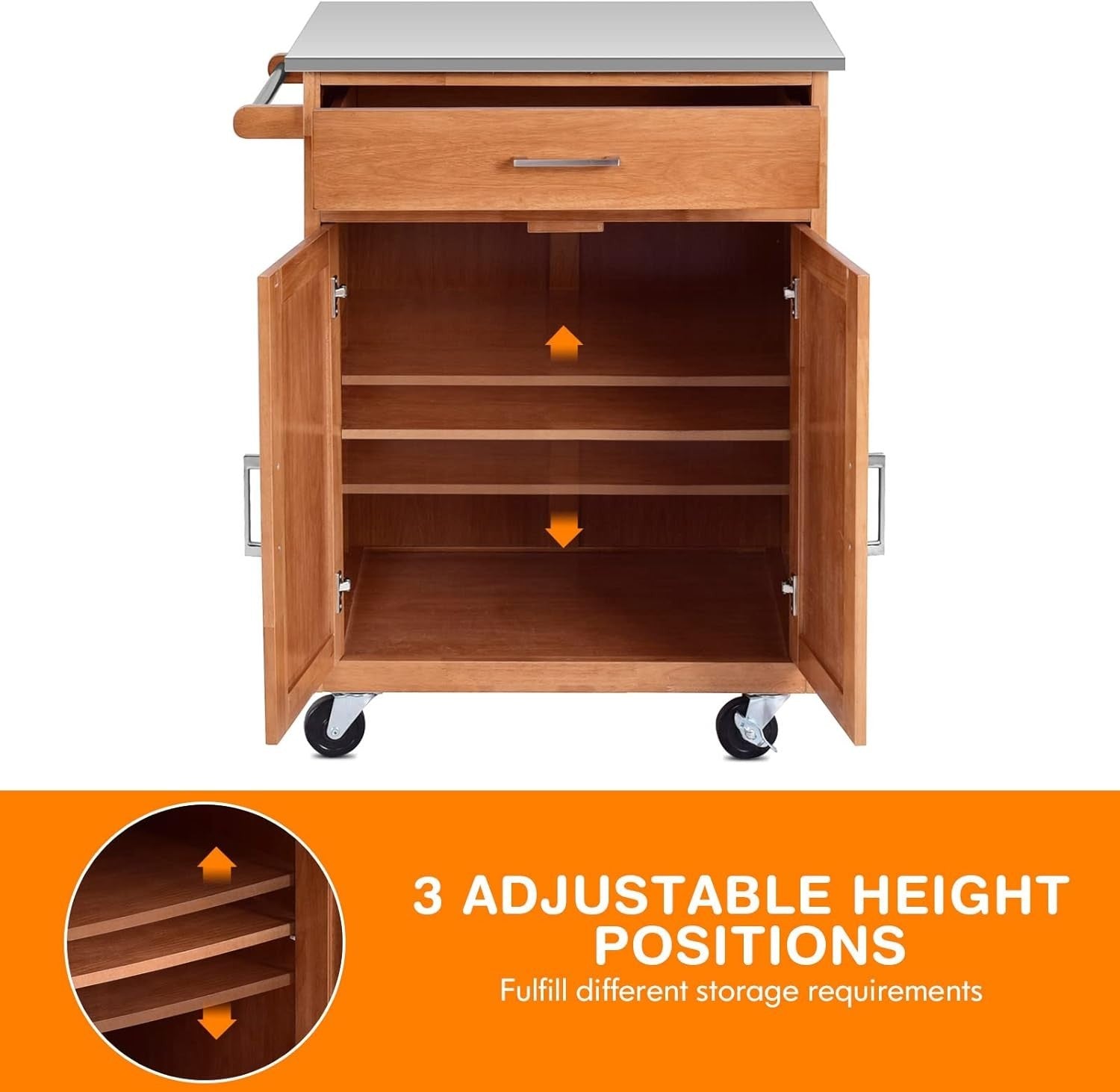 Kitchen Island Trolley Stainless Steel Top Cabinet Cart