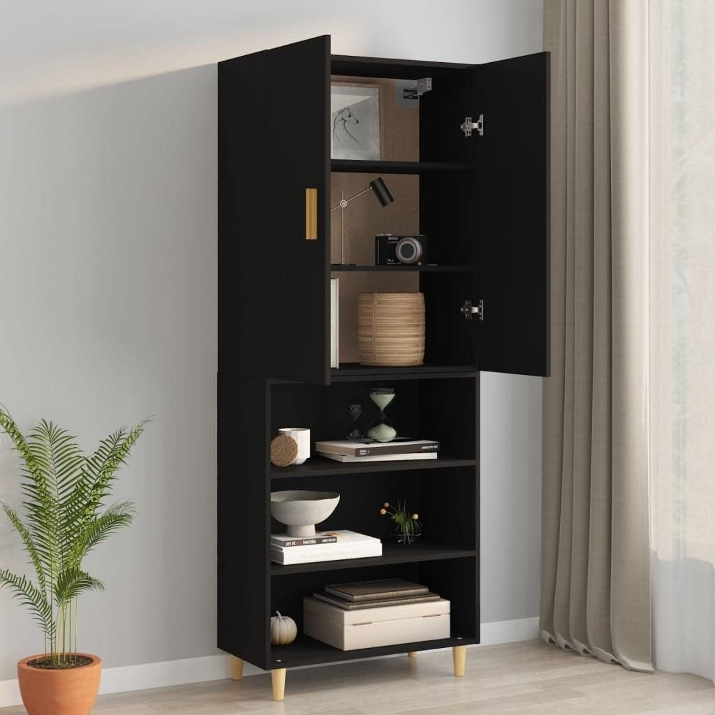 Black Wall Cabinet Storage Unit with Doors, 3 Compartments, Modern Look