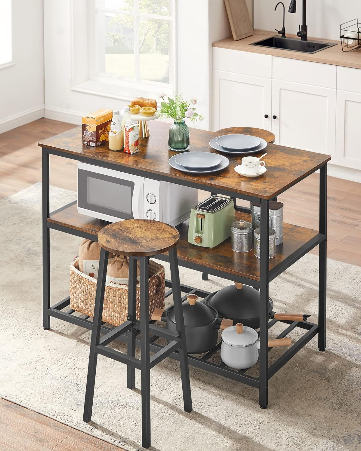 Kitchen Island Bakers Rack Large Worktop Storage Shelf Unit Steel Frame