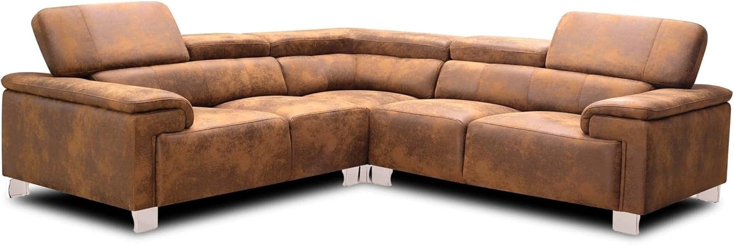 Brown Faux Leather 5-Seater L Shaped Corner Sofa Adjustable Headrests