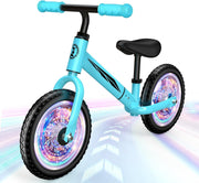 Kids Balance Bike LED Light Up Wheels Adjustable Seat 2-5 Years Blue