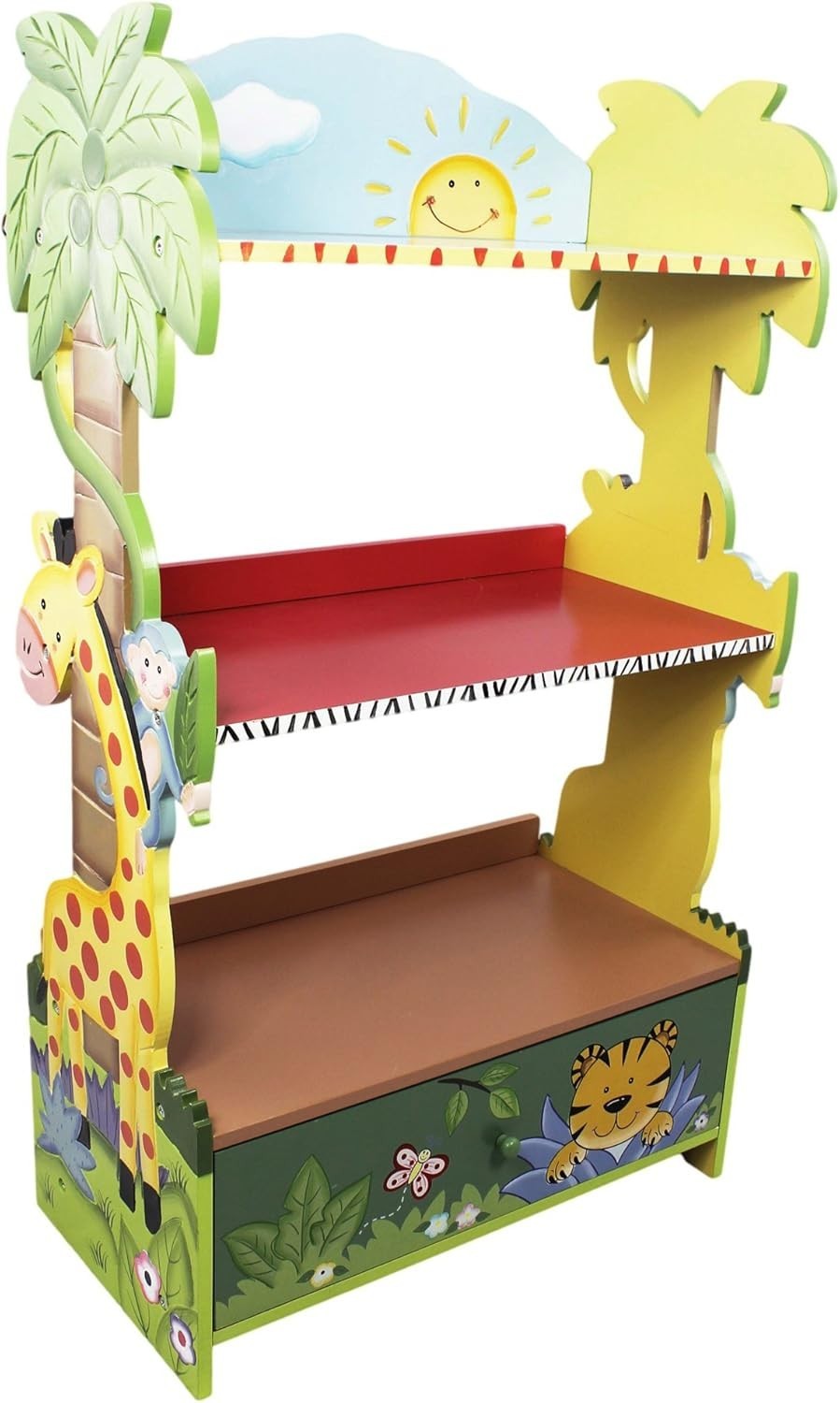 Safari-Themed Kids Bookshelf with Drawers, Large Wooden Storage Unit 96cm