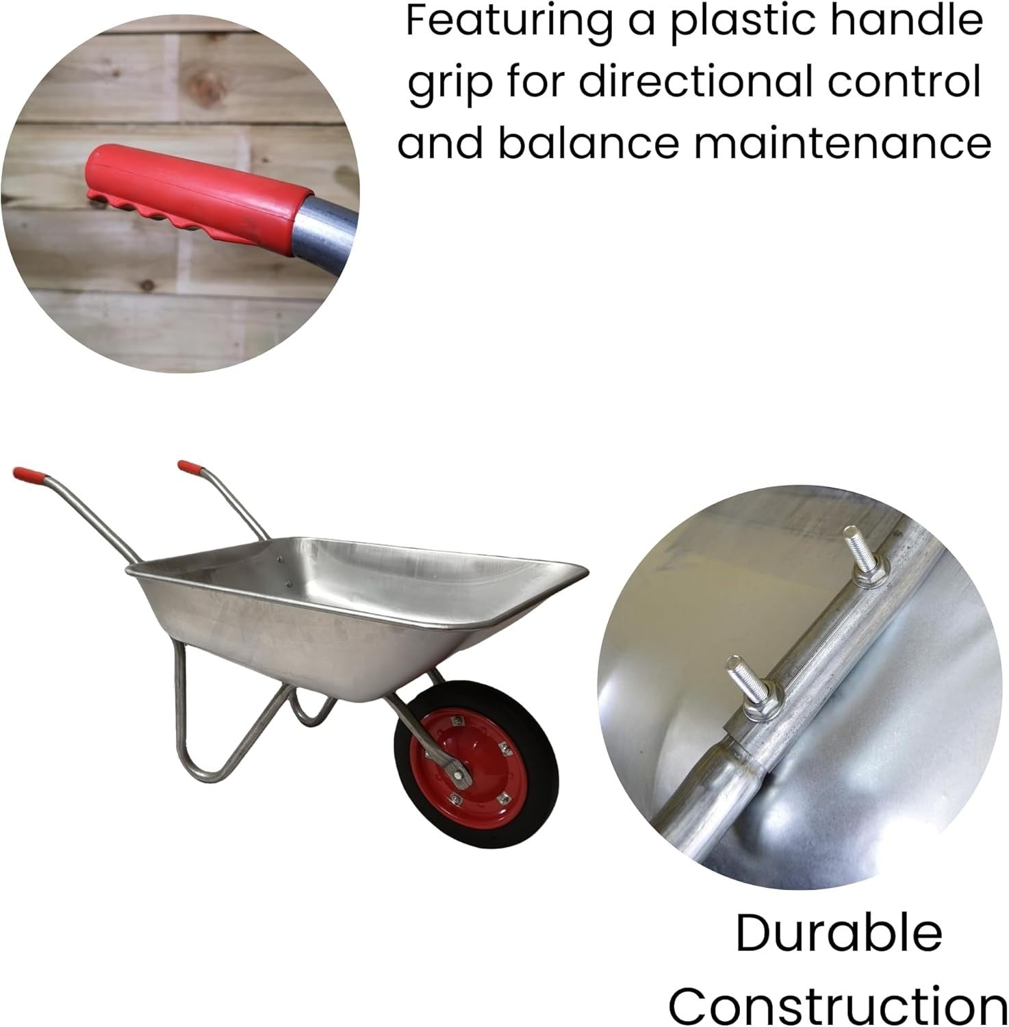 65L Galvanised Garden Wheelbarrow – Puncture Proof Tyre w/ Steel Tray 60kg Load