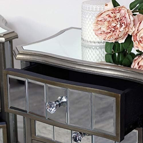 Set of 2 Mirrored Bedside Tables with 3 Drawers | Luxury Silver Nightstands