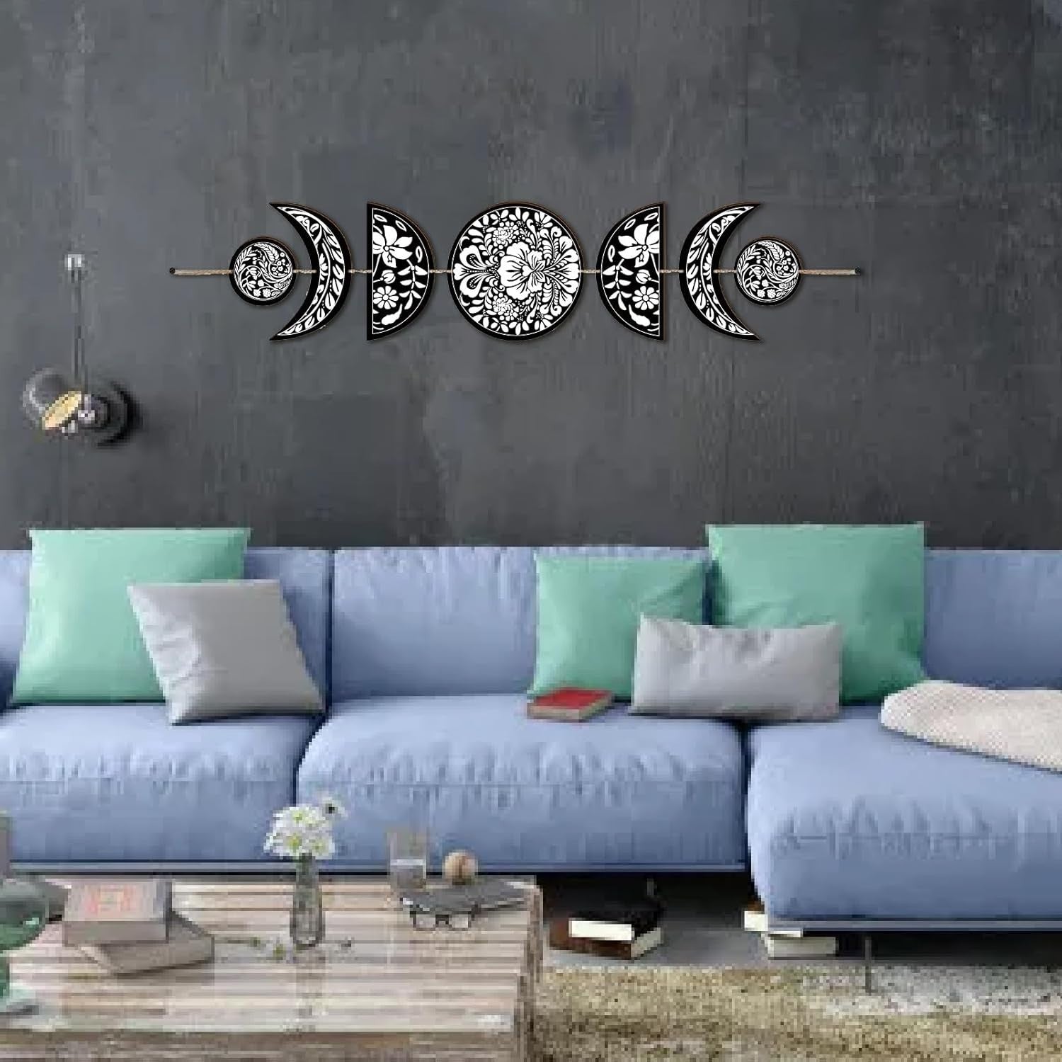 Moon Phase Wall Decor Wooden Boho 7-Piece Hanging Art
