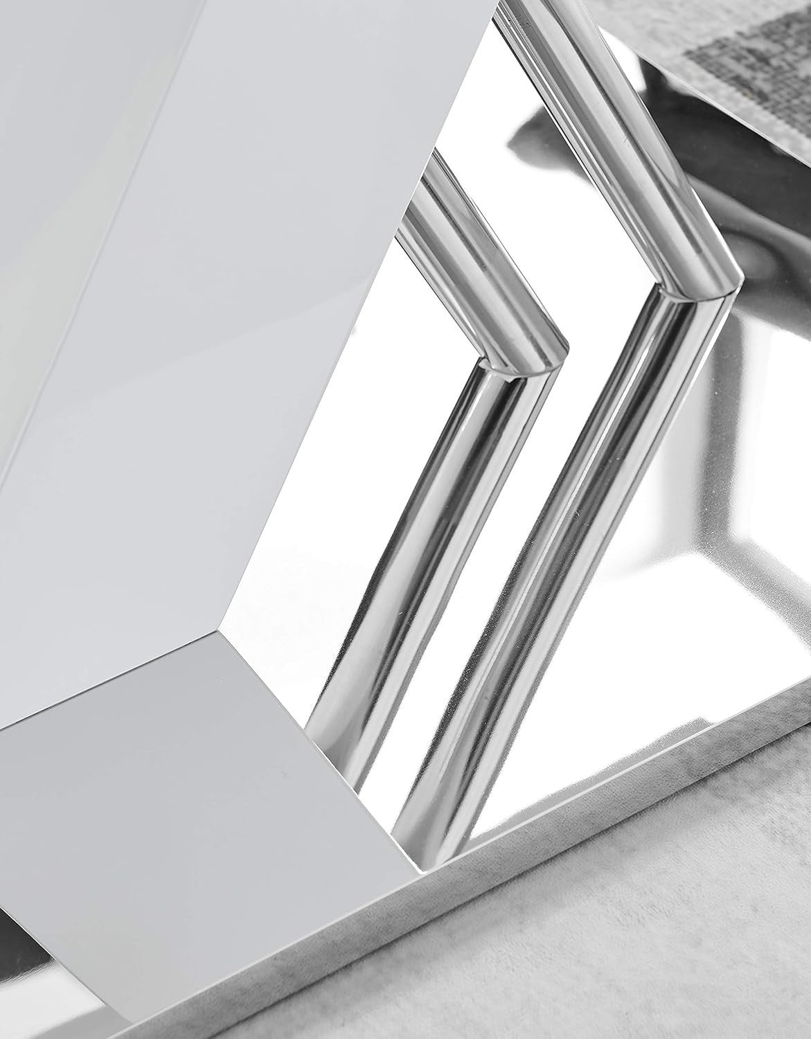 White Gloss Dining Table 150cm – Modern Steel Base, Sleek & Durable