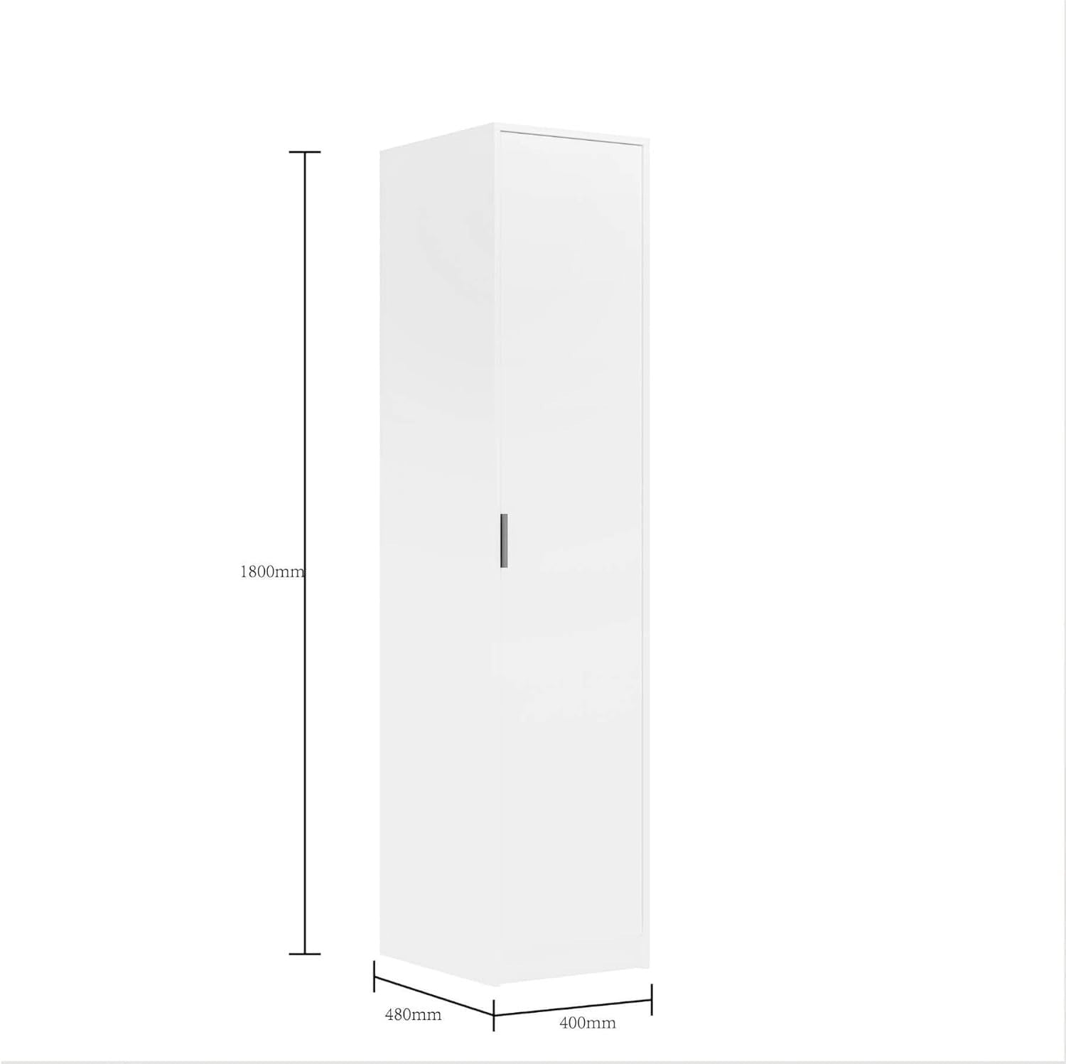 White Slim 1-Door Wardrobe with Rail & Shelf – Modern Compact Storage Unit