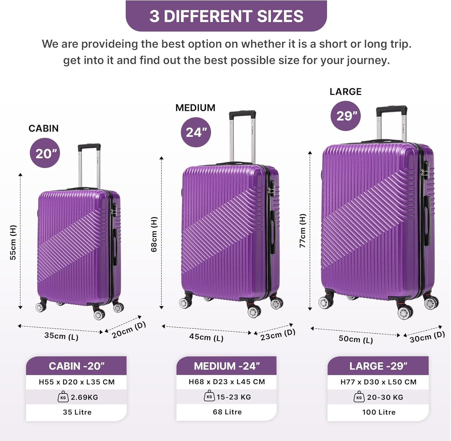 29'' Large Check In Suitcase Hard Shell Lightweight 4 Spinner Wheels Lock Purple