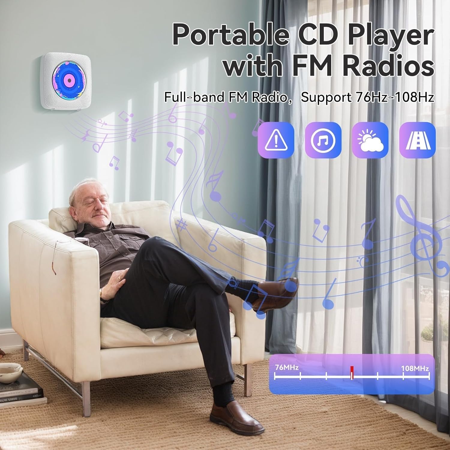 Portable CD Player Bluetooth Speakers FM Radio USB AUX Remote Wall Mount