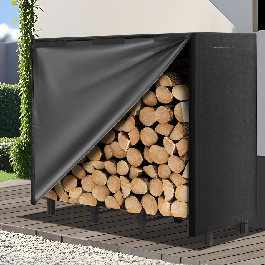 Heavy Duty Outdoor Firewood Rack with Waterproof Cover, Large 122x30.5x100cm