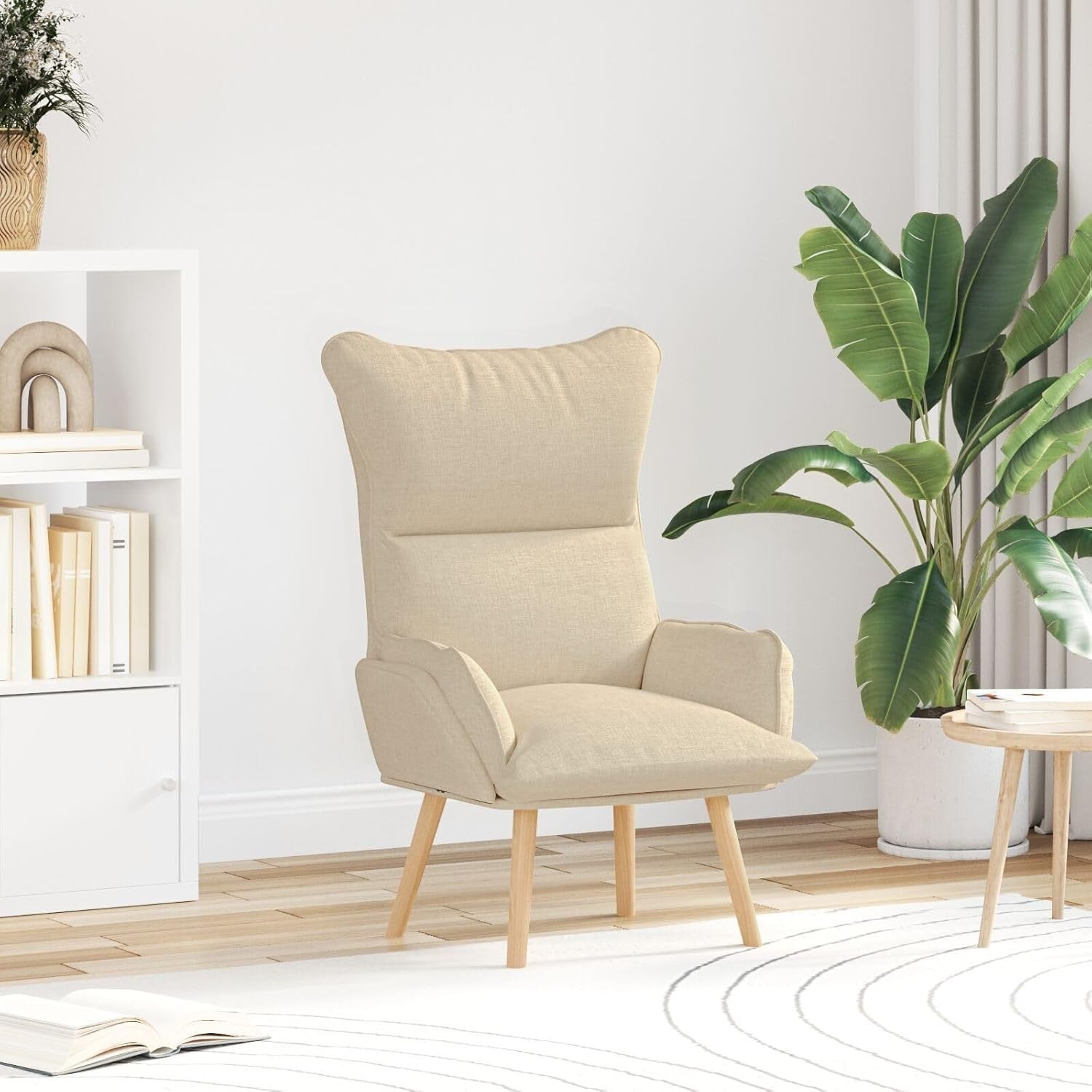 Ergonomic Cream  Recliner Chair with Removable Cushion & Wooden Legs