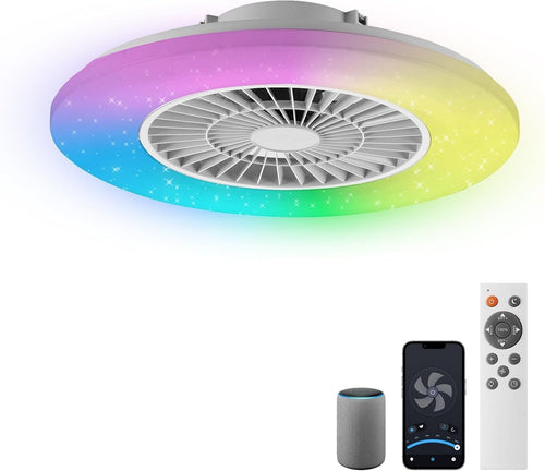 Smart LED Ceiling Fan Light, RGB & Stepless Dimming 3000-5500K, 60CM White