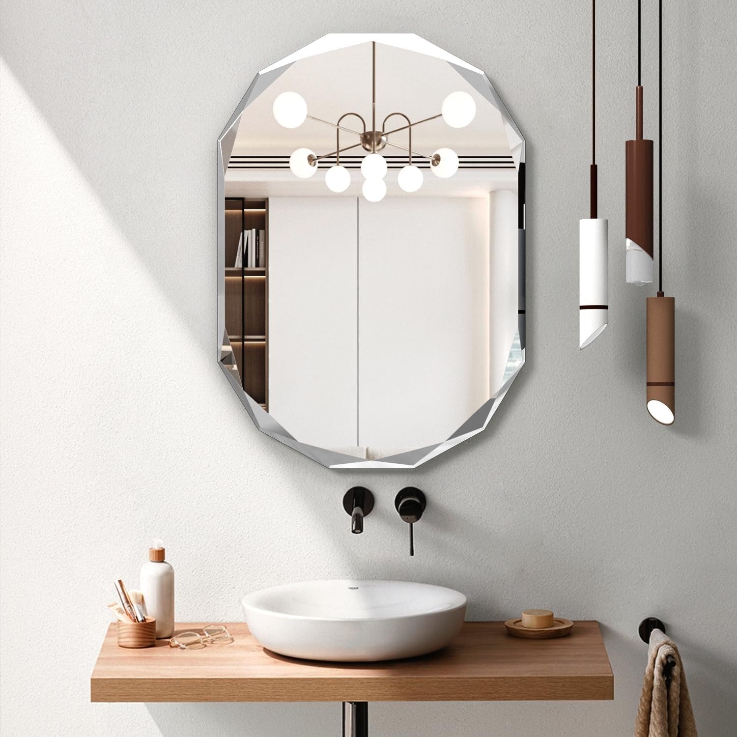 Oval Frameless Bathroom Mirror 90x60 cm Beveled Edge Vanity Wall