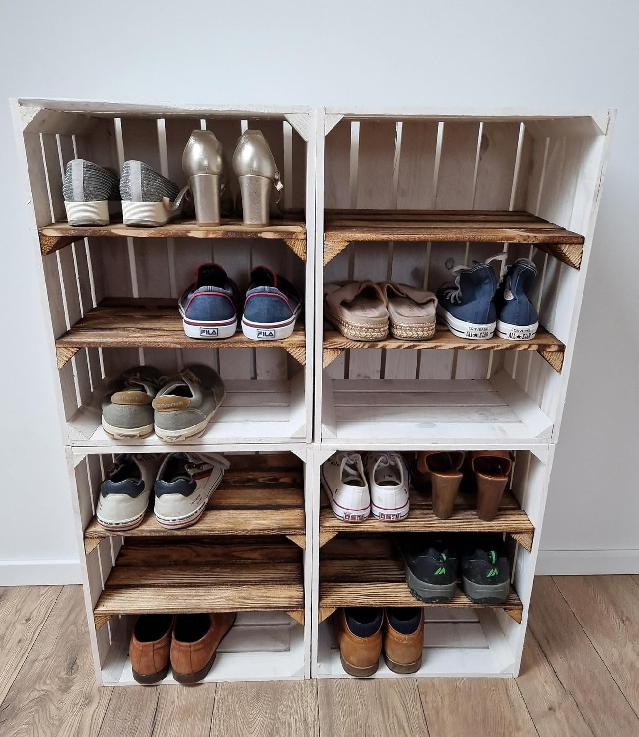 Single-Tier Burnt White Wooden Crate Storage Shelf Organizer 50x40x30cm