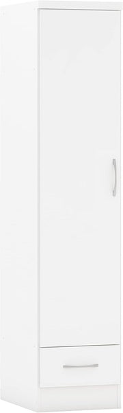 White Gloss 1 Door 1 Drawer Slim Wardrobe – Modern Bedroom Storage
