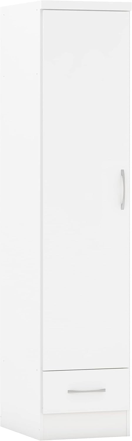White Gloss 1 Door 1 Drawer Slim Wardrobe – Modern Bedroom Storage