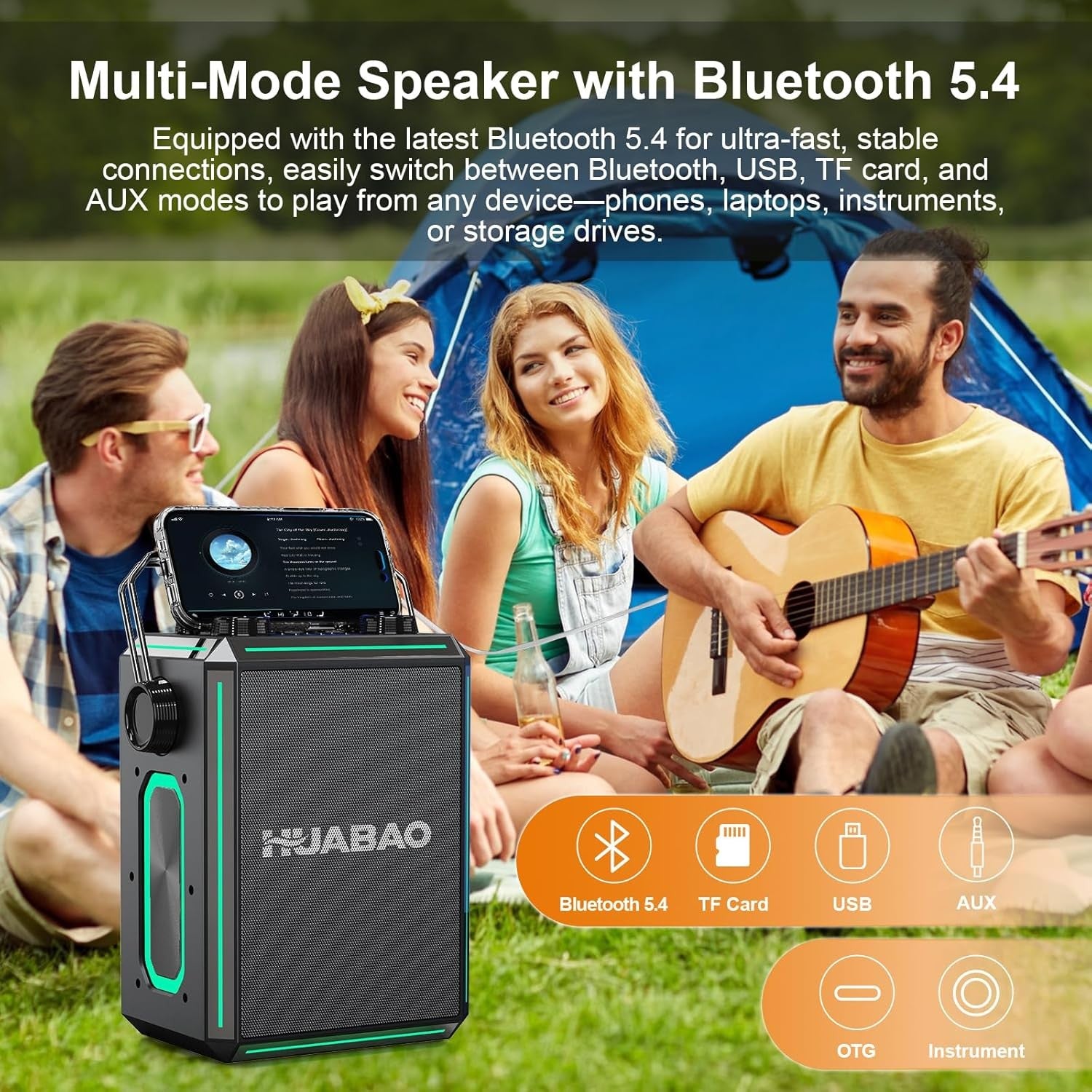 Black Bluetooth Karaoke Speaker with 2 Wireless Mics RGB Party