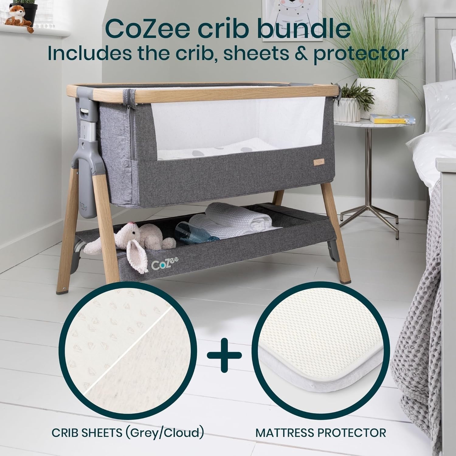 Foldable Baby Bedside Crib Co-Sleeper Cot with Mattress Travel Bag Bundle