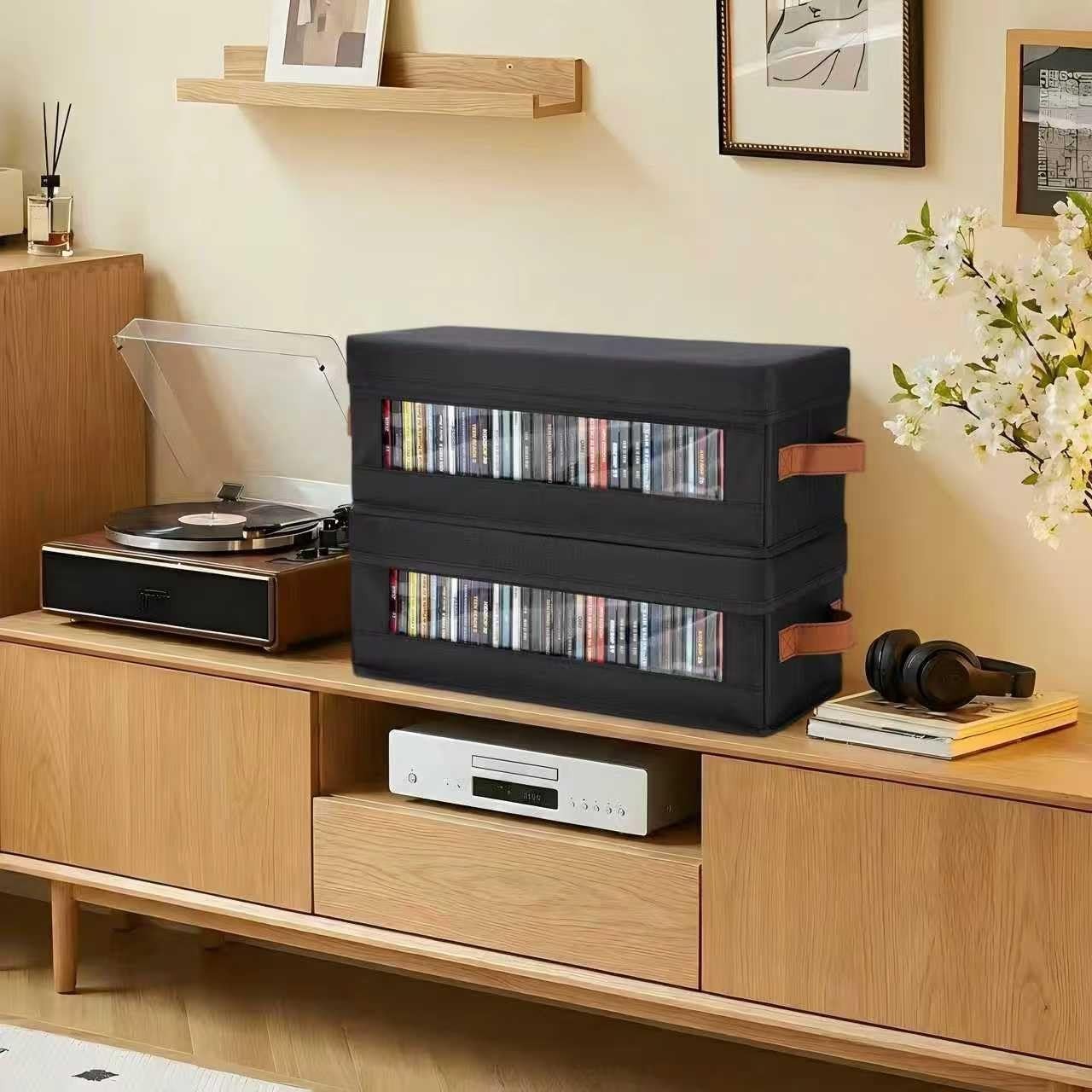4 Pack CD Storage Boxes with Lid Stackable Organizer Holds 140 CDs