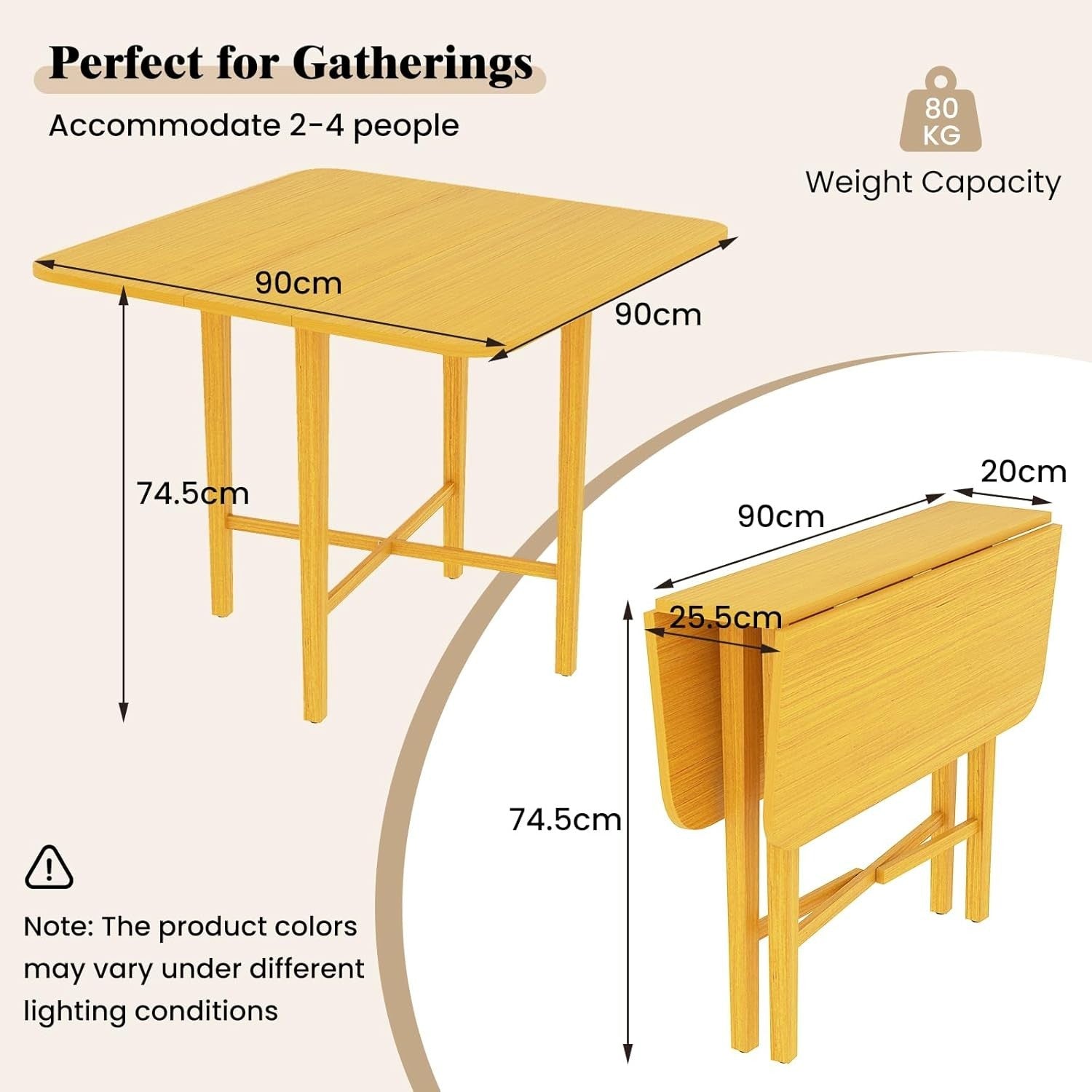 Extendable Drop Leaf Dining Table with Rubber Wood Legs for Small Spaces