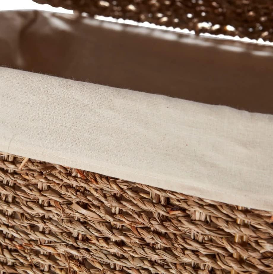 Seagrass Rattan Laundry Hamper with Lid 45x35x65cm Handwoven Basket Brown