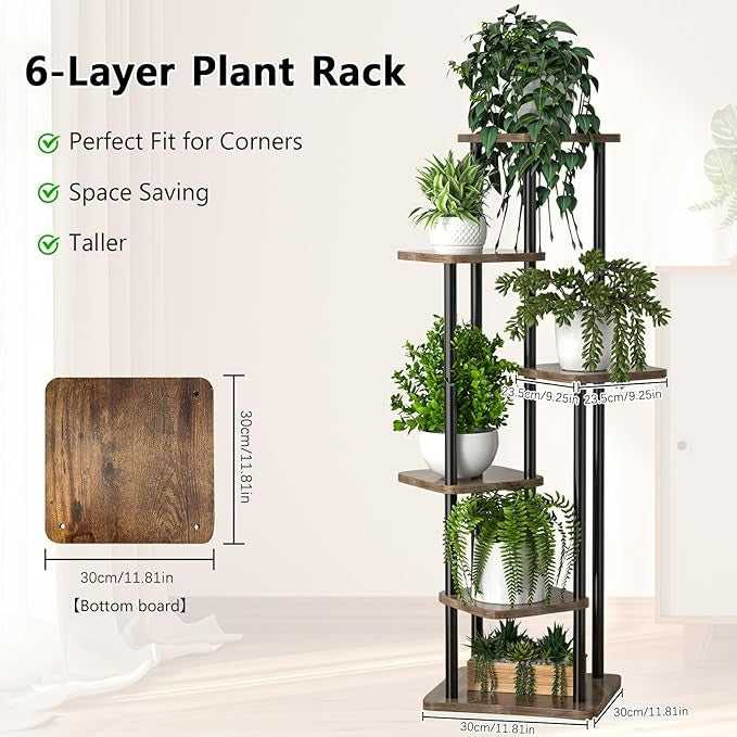 6 Tier Metal Plant Stand Indoor Outdoor Tall Corner Flower Shelf Home & Balcony