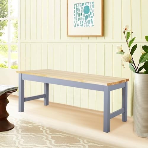 Set of 2 Wooden Dining Benches Indoor Kitchen Seating Solid Pine Grey Bench