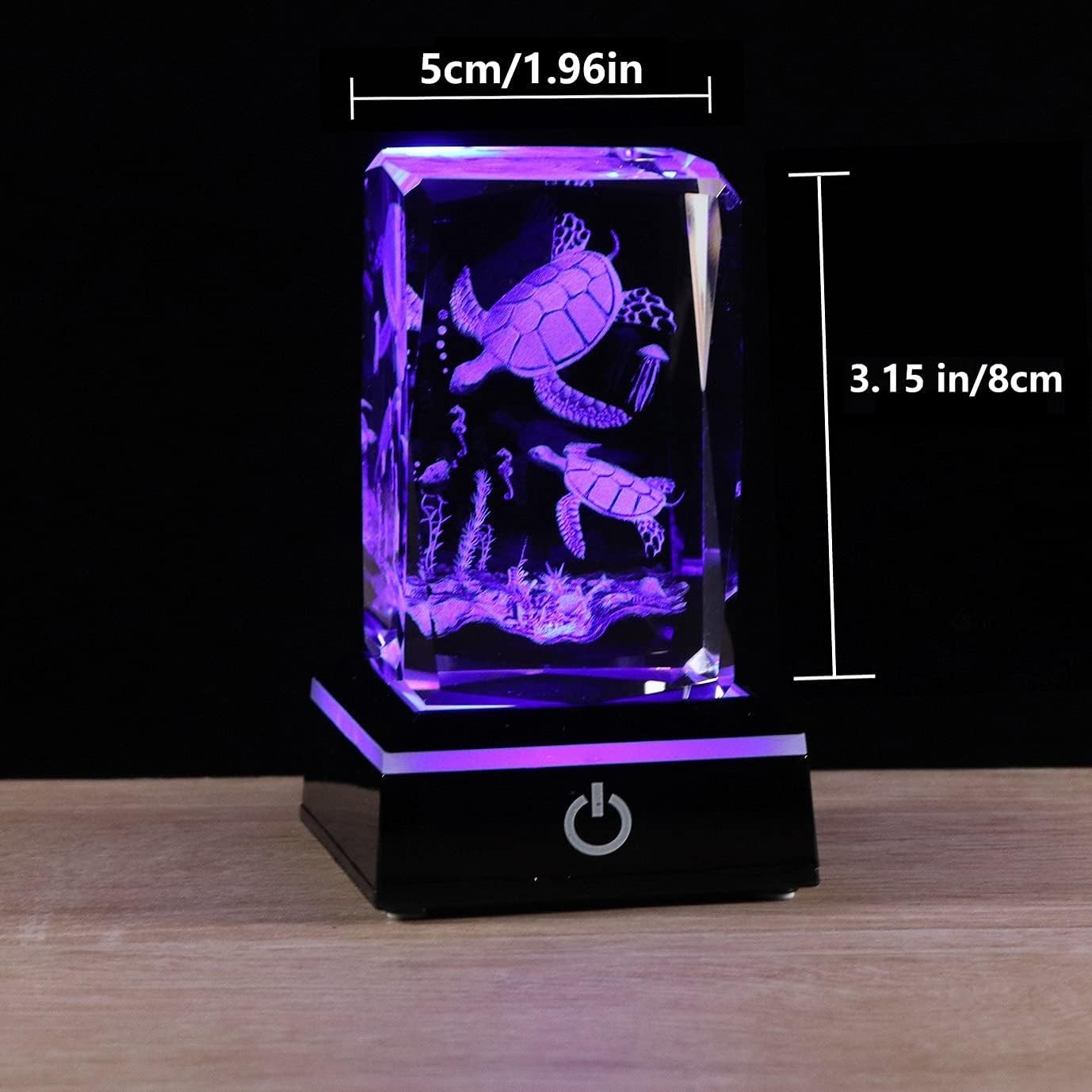 3D Crystal Sea Turtle Figurine with LED Light • Engraved Glass Ocean Gift