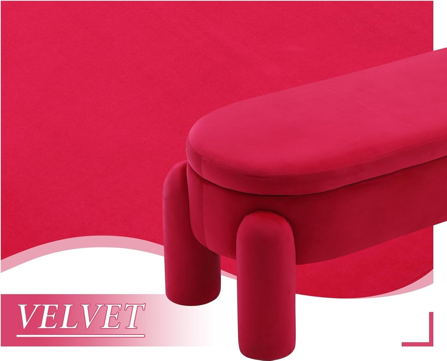 Rose Red Velvet Storage Ottoman Bench with Spacious Seat & Hidden Storage