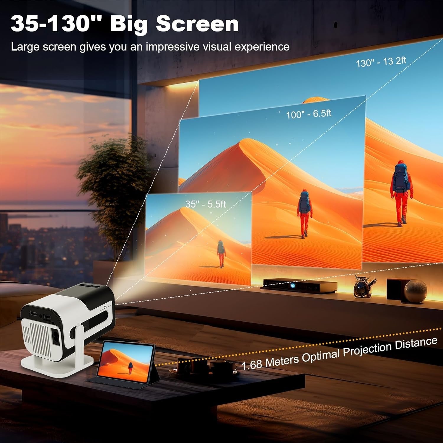 Mini Smart Projector 4K 1080P WiFi 6 Bluetooth 180° Auto Keystone