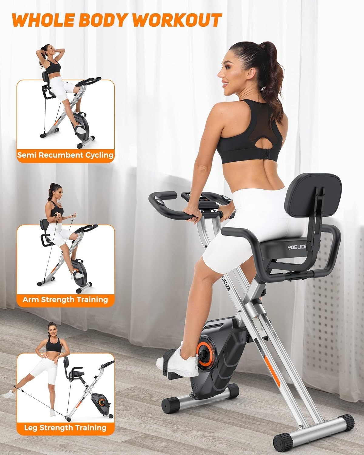 3-in-1 Foldable Magnetic Exercise Bike w/ LCD Monitor, Bands & 8 Resistance