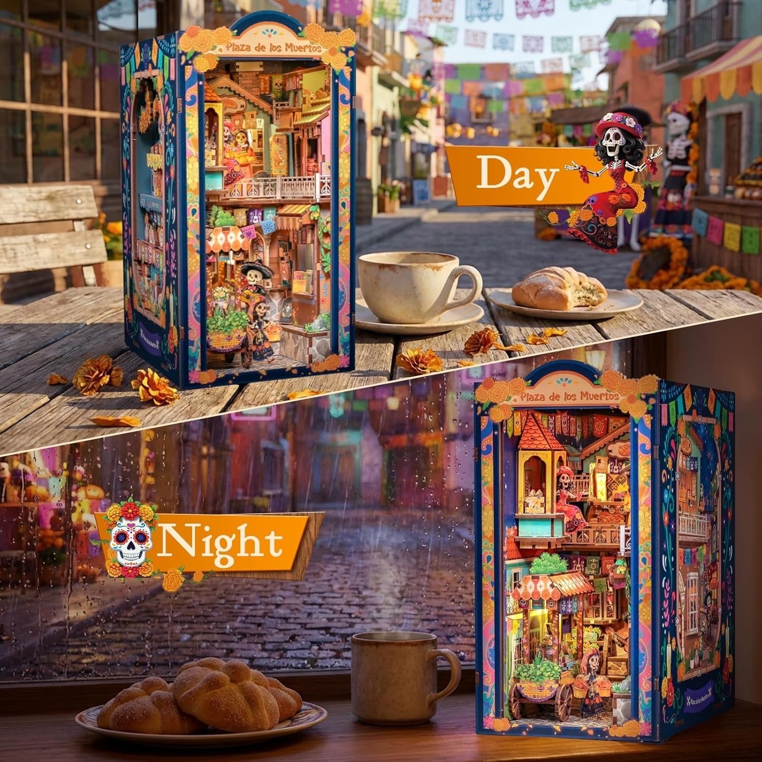 DIY Book Nook Kit LED Miniature House Bookshelf Diorama 350 Pieces