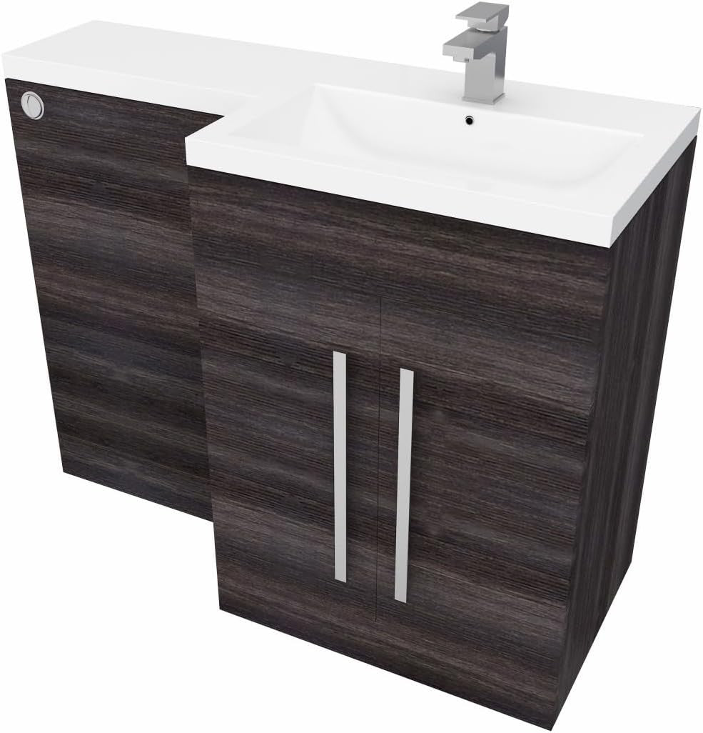 1100mm L Shape Right Hand Vanity Unit with Basin Sink & BTW Toilet Grey Finish