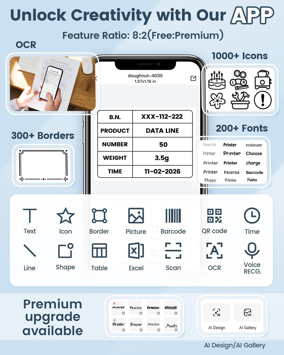 Bluetooth Label Maker 2" Thermal Printer Portable Inkless USB