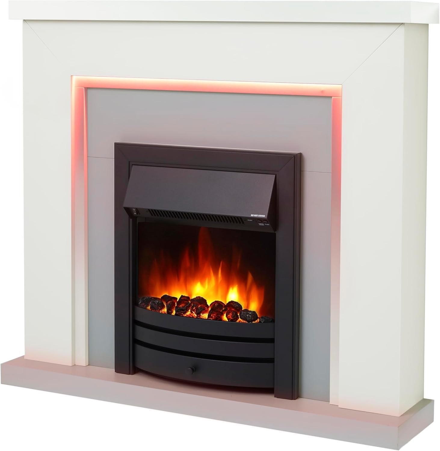 Electric Fireplace Suite 42" LED Fire Remote Grey Hearth White Mantel