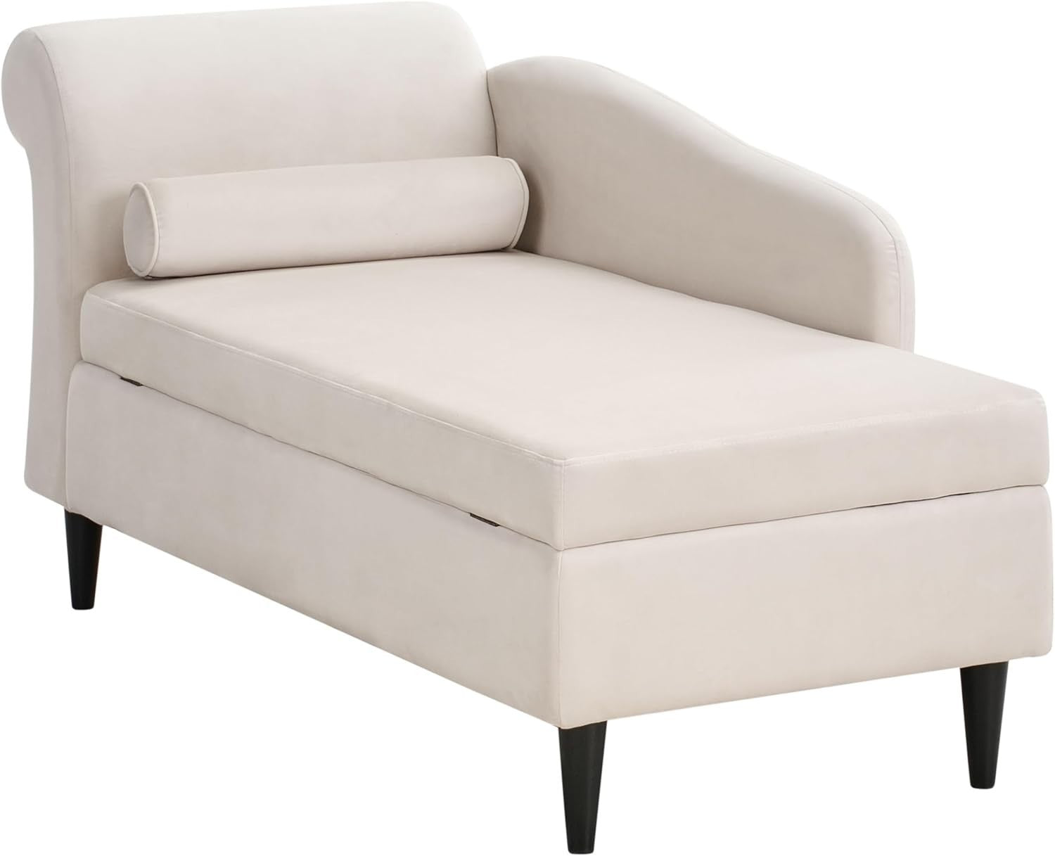 Left Hand Velvet Chaise Lounge with Storage Beige Upholstery for Living Room