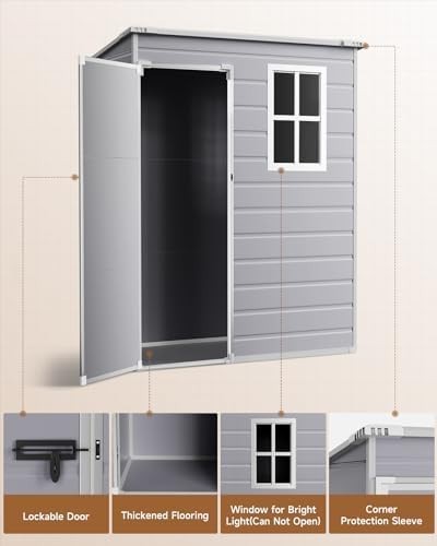4.6x2.6FT Plastic Garden Shed Lockable Outdoor Storage with Floor & Window