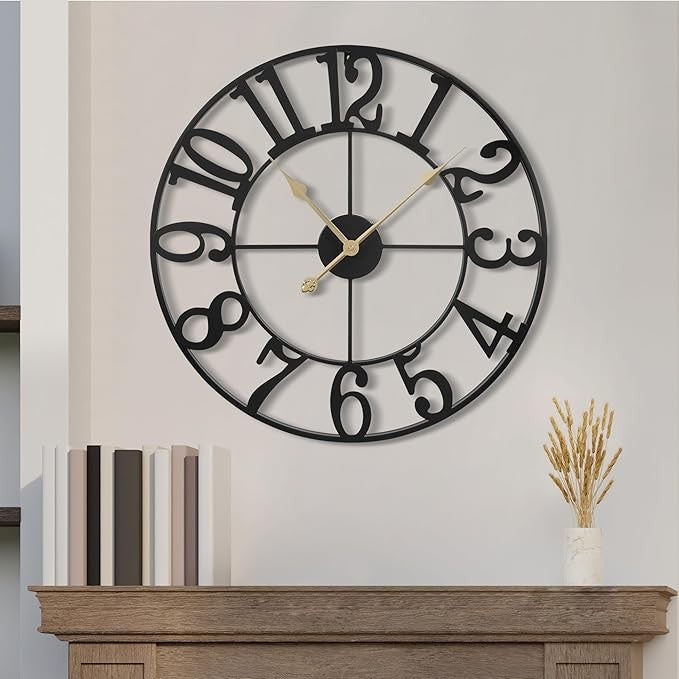 50cm Large Metal Wall Clock Vintage Silent Quartz Rustic Home Office Decor