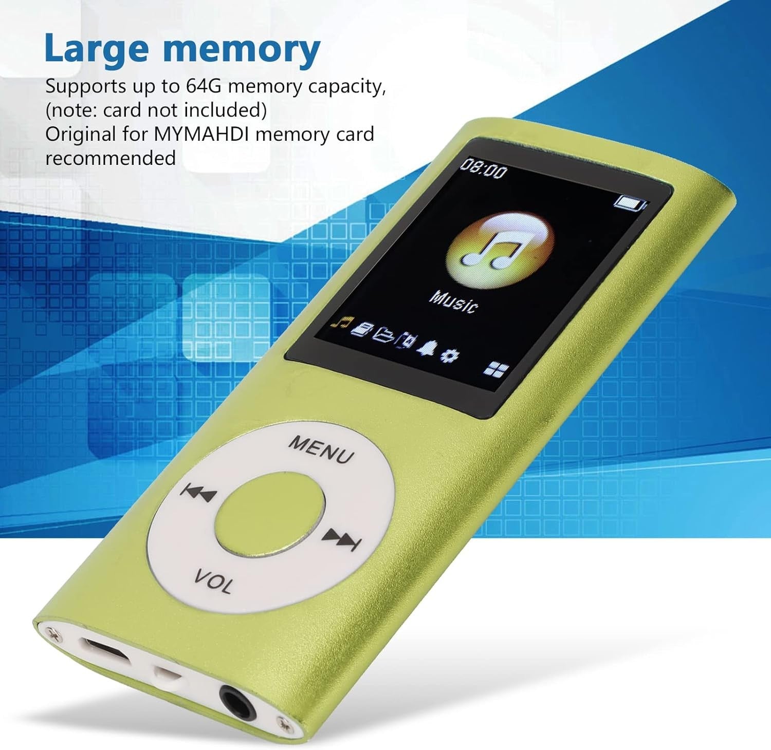 64GB MP3 Player 1.8" Screen HiFi Music Green