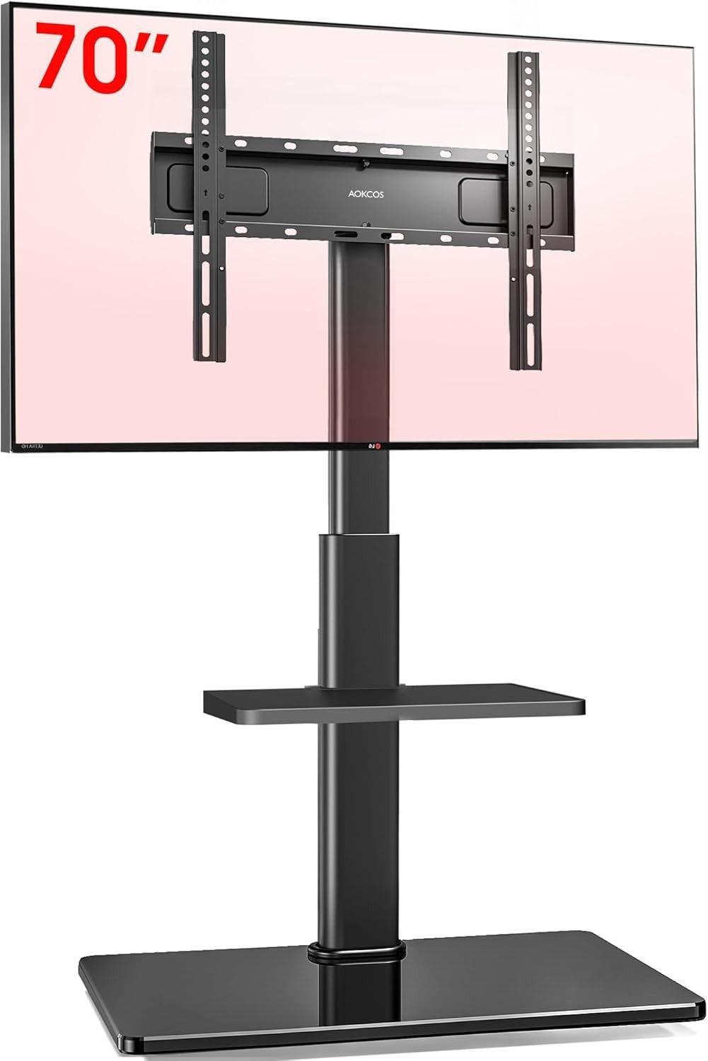 TV Floor Stand 32–70” with Shelf, Tilt & Swivel, Height Adjustable, VESA
