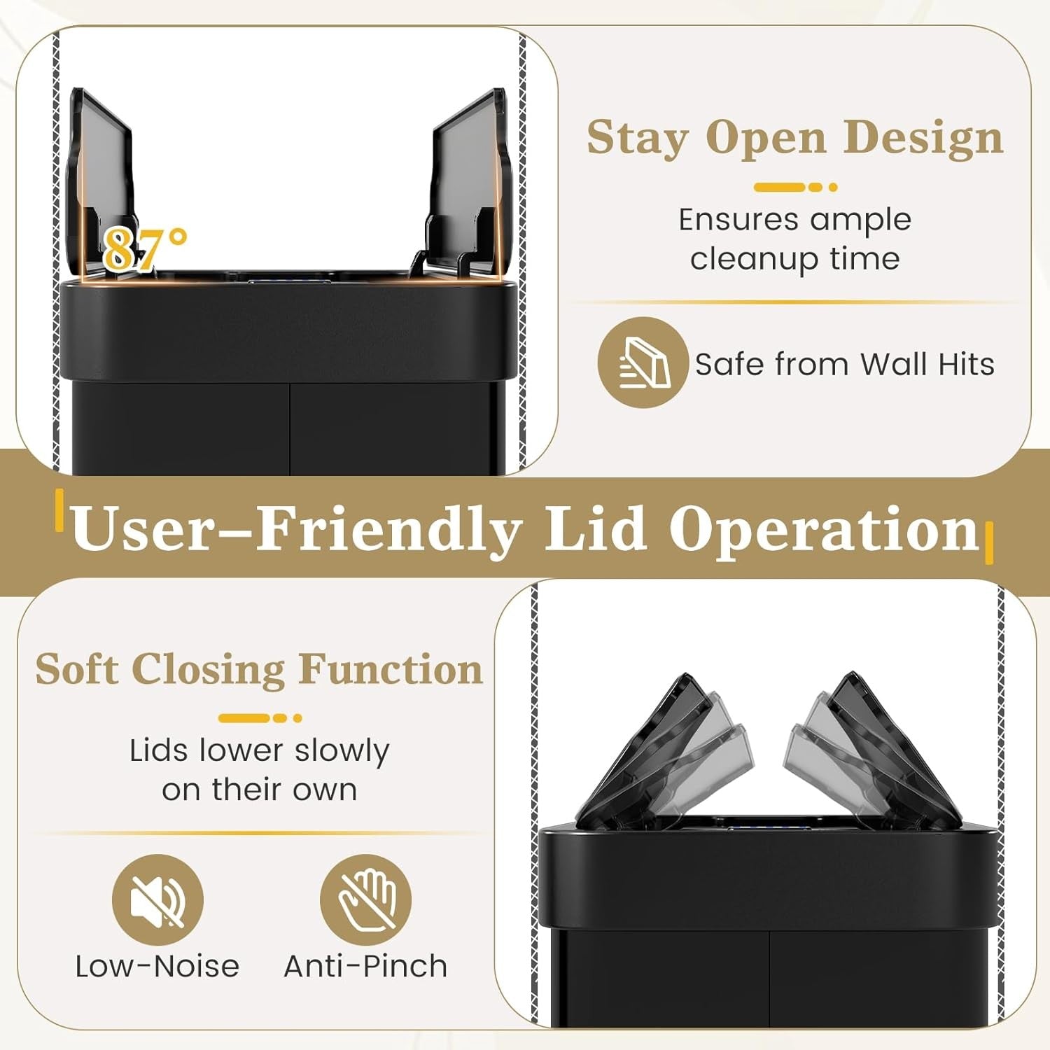 60L Sensor Kitchen Bin Touchless Stainless Steel Soft Close Black