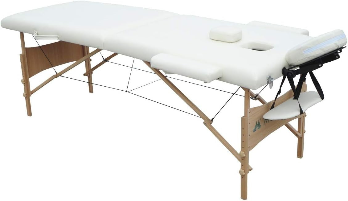 Portable Wooden Massage Table Foldable Adjustable Physiotherapy Bed Cream