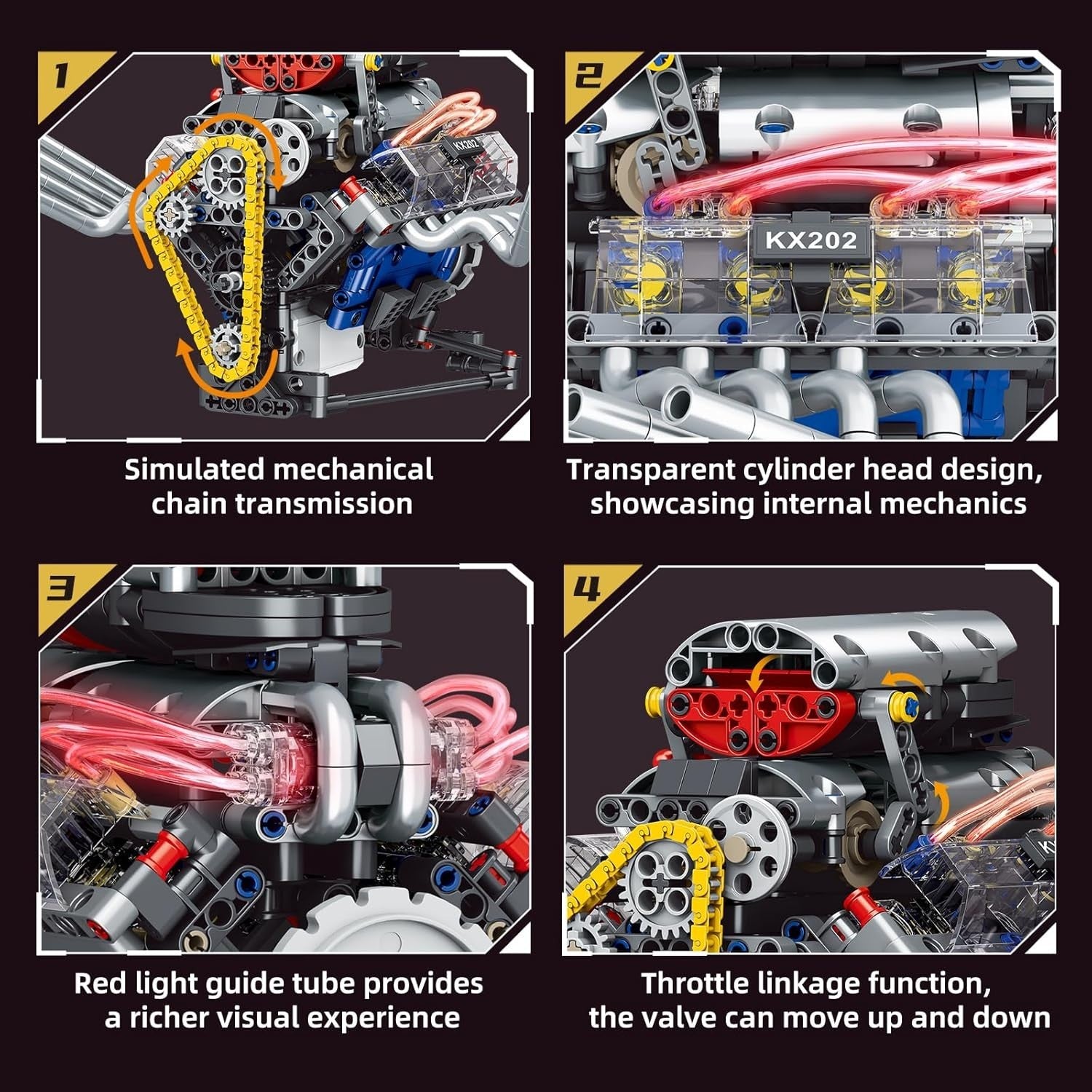 V8 Engine Model Kit 665Pcs Motorised Build Set w/ Lights & App Control