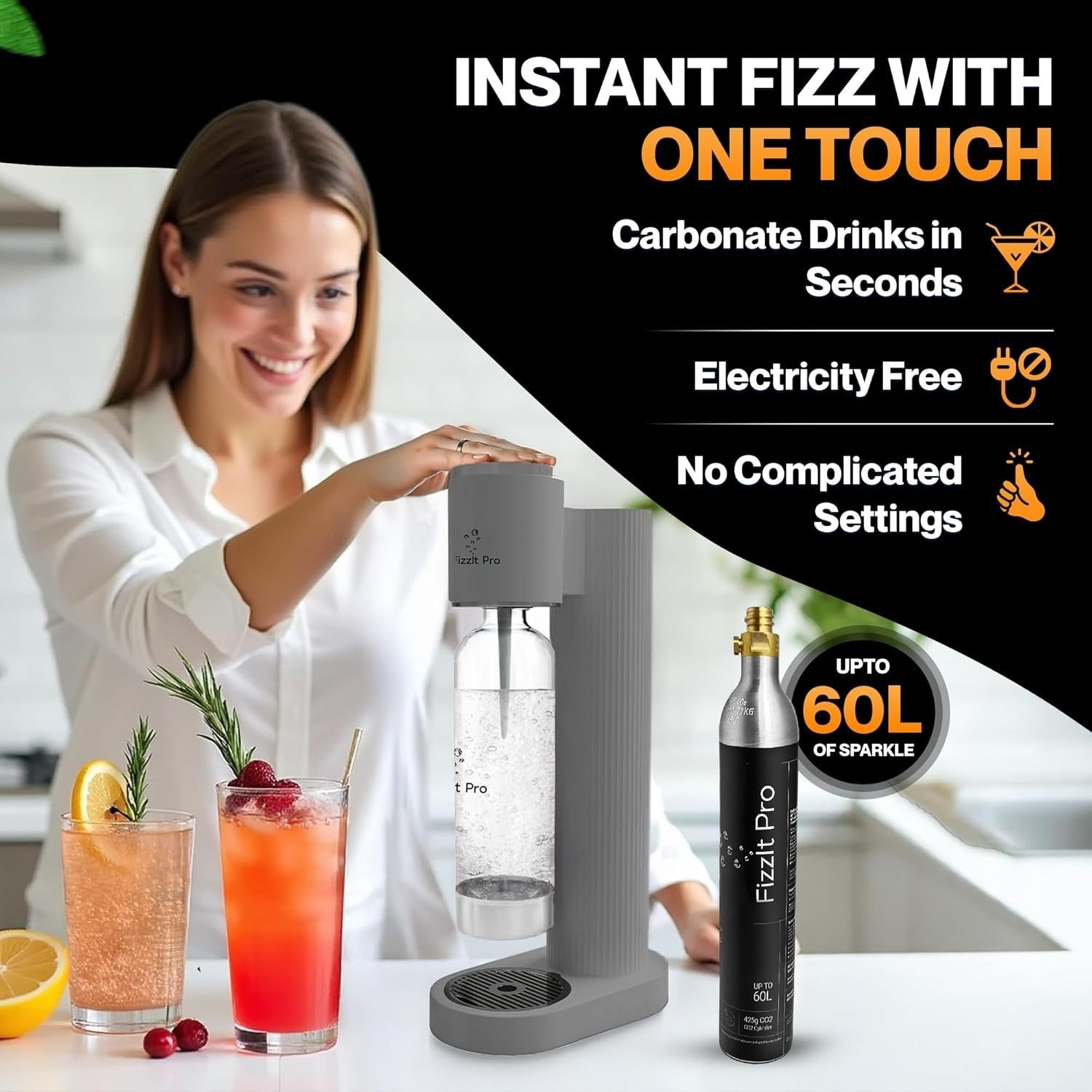 Soda Maker Machine Starter Kit No Power Sparkling Water BPA-Free Bottle
