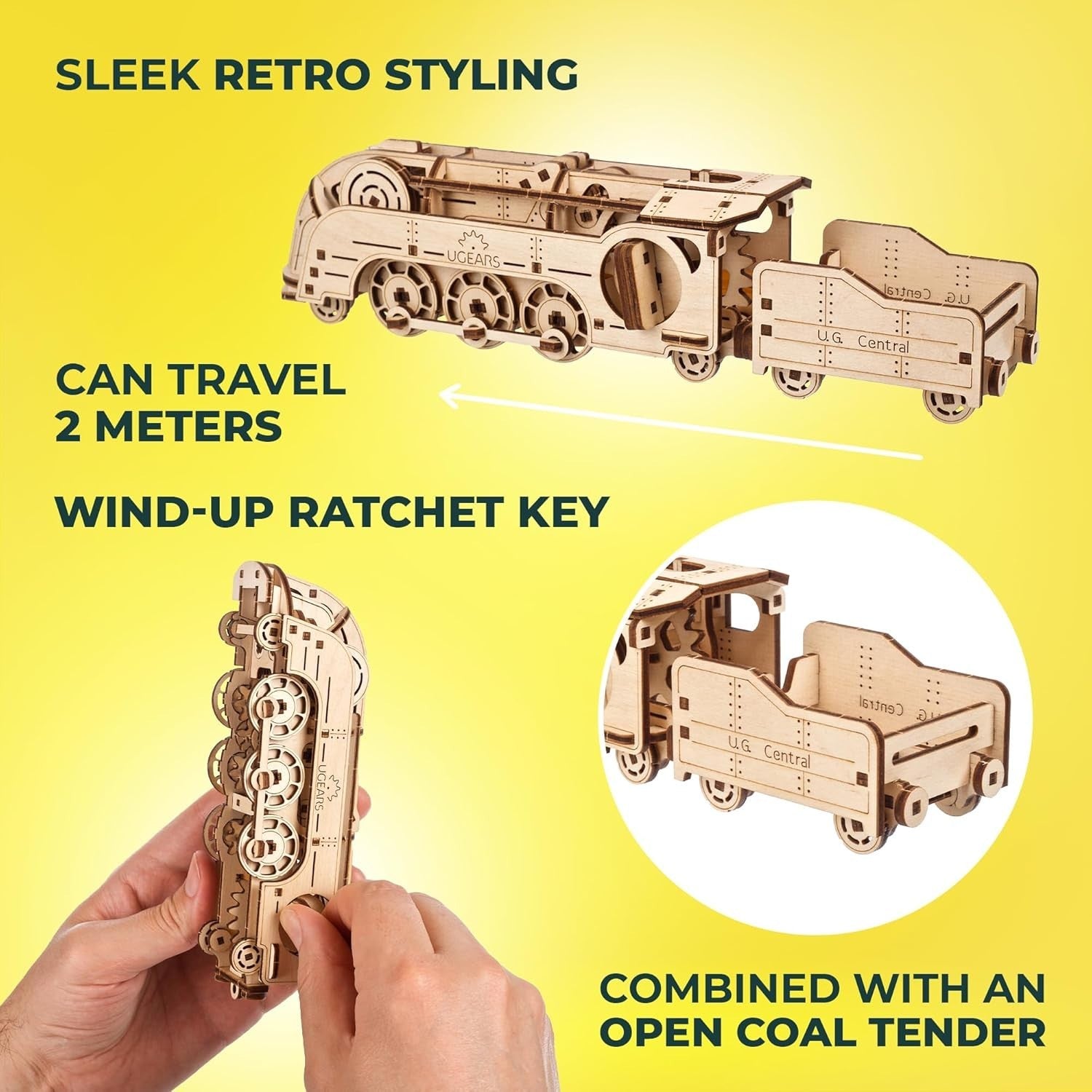 3D Wooden Puzzle Train Kit - Mechanical DIY Model, Brain Teaser Gift