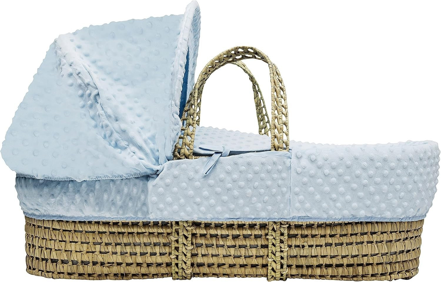 Grey Wicker Moses Basket with Rocking Stand & Mattress Baby Bed Crib Blue