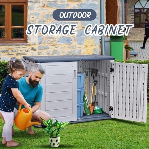 Outdoor Garden Storage Cabinet Waterproof Double Door Tool Shed Resin Grey Navy