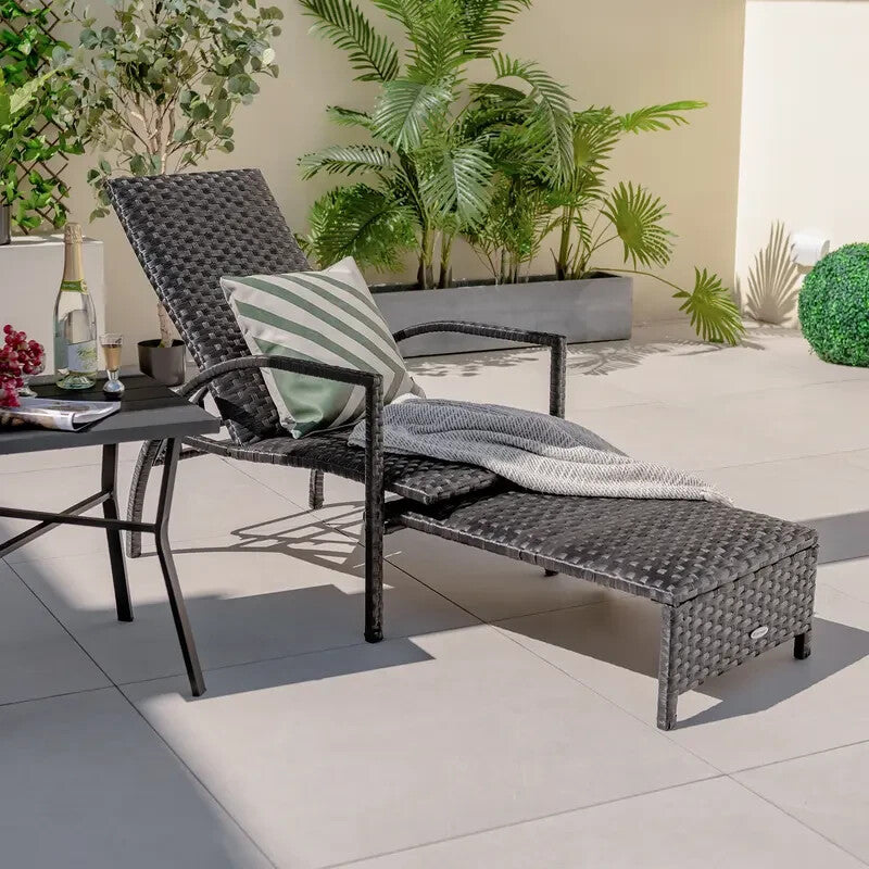 Rattan Patio Sun Lounger Recliner Chair – 5-Position Adjustable Backrest