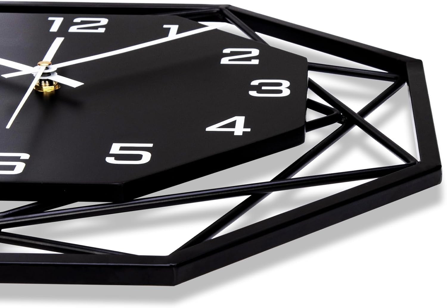 Large 40cm Modern Metal Wall Clock Silent Non-Ticking Black Geometric Decor